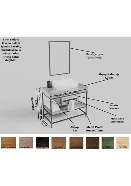 Liv Ayna Çerçeveli Masif Ahşap Lavabo Dolabı HILTON(130CM) fırsatları