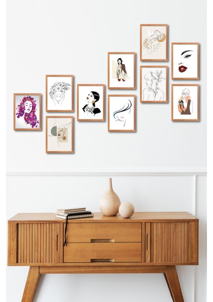 Minimalist Women Design 13,5X18 cm 10'lu Ahşap Tablo Seti