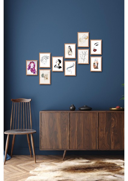 Minimalist Women Design 13,5X18 cm 10'lu Ahşap Tablo Seti modelleri