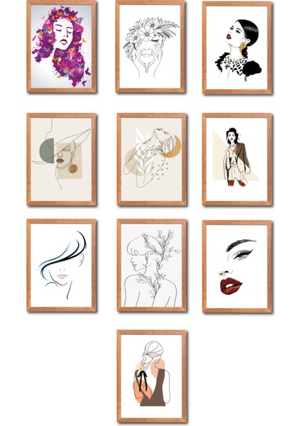 Minimalist Women Design 13,5X18 cm 10'lu Ahşap Tablo Seti fırsatları