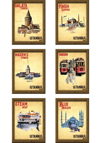 Istanbul Serisi 13,5 x 18 cm Çerçeve Görünümlü 5'li Ahşap Özel Ta
