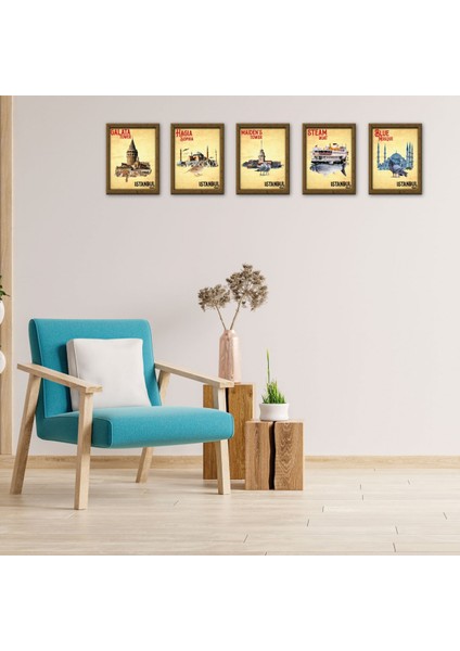 Istanbul Serisi 13,5 x 18 cm Çerçeve Görünümlü 5'li Ahşap Özel Ta