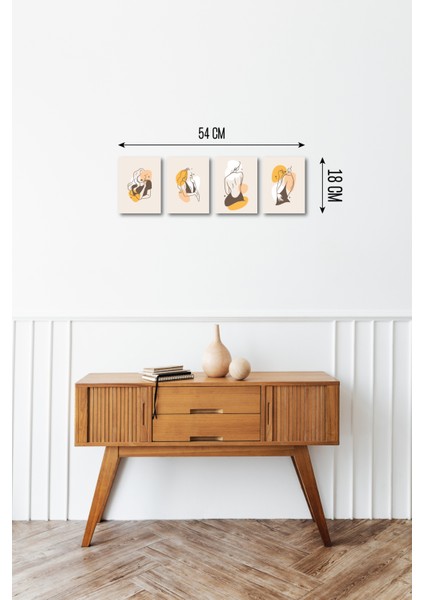 Minimalist Women Design 13,5X18 cm 4'lü Ahşap Tablo Seti fiyatları