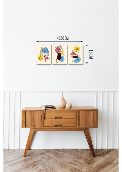 Minimalist Women Design 13,5X18 cm 3'lü Ahşap Tablo Seti fiyatları