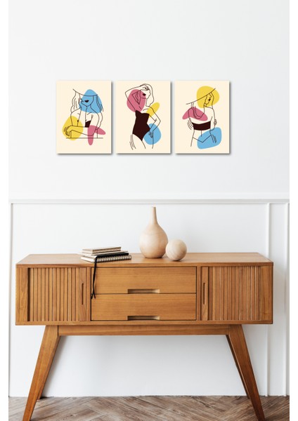 Minimalist Women Design 13,5X18 cm 3'lü Ahşap Tablo Seti modelleri