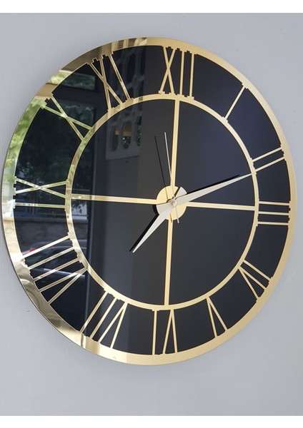 Gold Black Model Altın Siyah Renk 50 Cm Dekoratif Aynalı Duvar Saati modelleri
