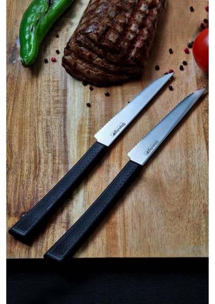 2'li Slim Steak Biftek Bıçağı Siyah 12 cm ST-400.007