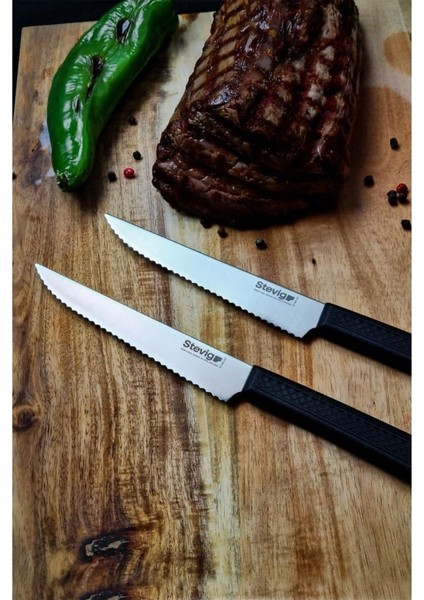 2'li Slim Steak Biftek Bıçağı Siyah 12 cm ST-400.007