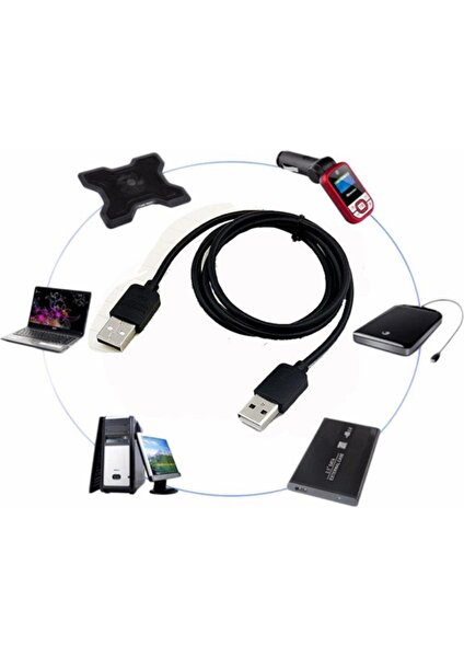 3 Metre USB Erkek Erkek Kablo - USB 2.0 Siyah Iki Ucu Erkek Kablo