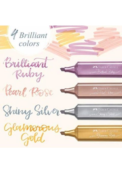 Faber Castell 4 Lü Metalik Fosforlu Kalem