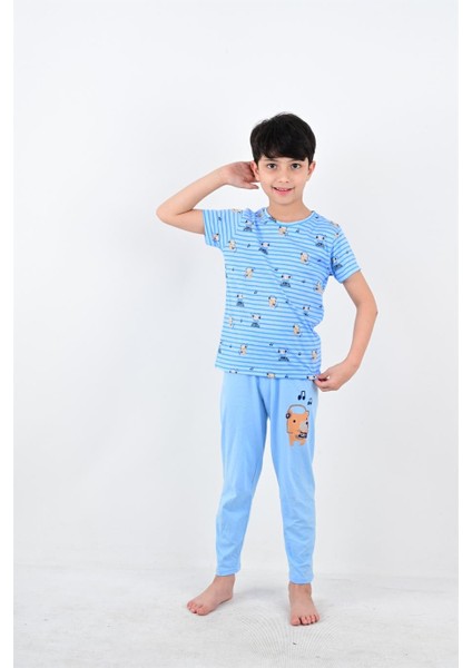 erkek çocuk kısa kollu pijama takımı nota mavi