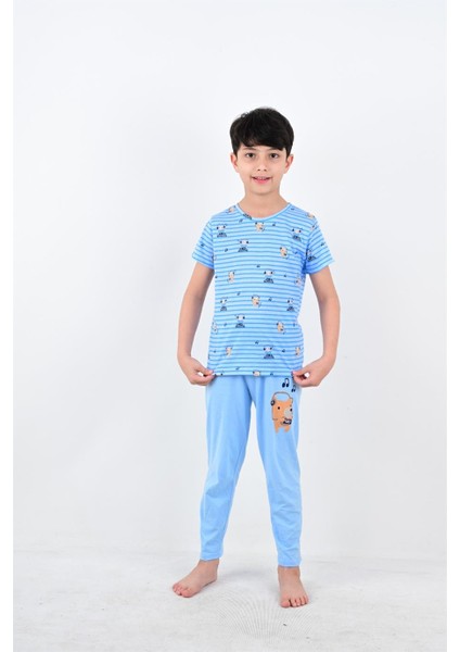 erkek çocuk kısa kollu pijama takımı nota mavi
