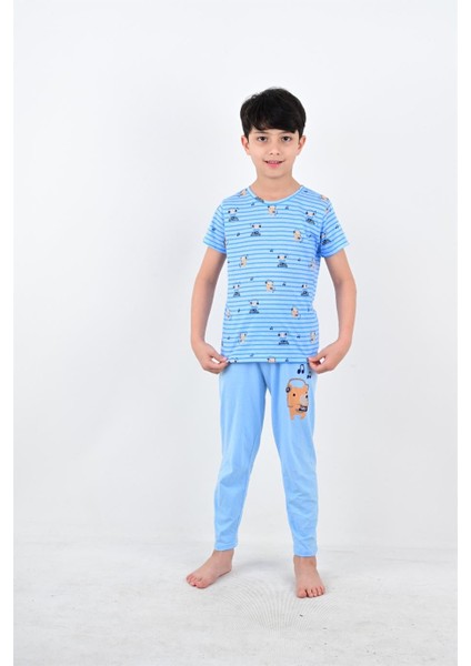 erkek çocuk kısa kollu pijama takımı nota mavi