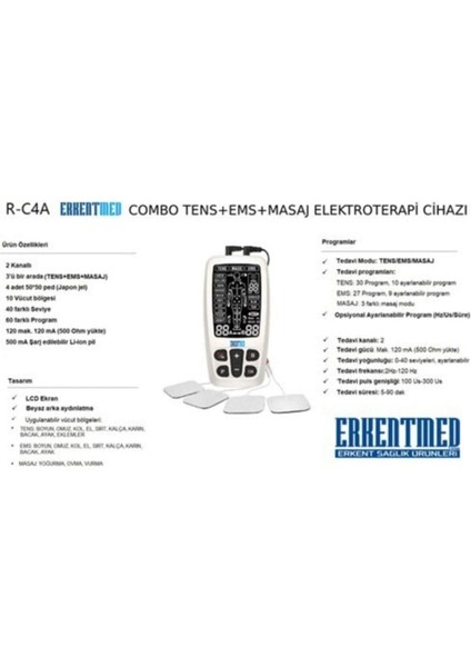 Roovjoy R-C4A Combo Elektroterapi Tens Cihazı Ems Masaj Aleti / Cihazı - Şarjl