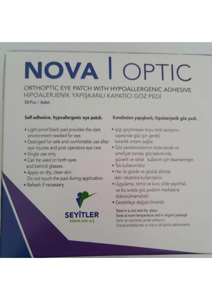 Nova Optik Göz Kapama Bandı Göz Pedi 5.6x6.9cm Çocuk 50 Adet