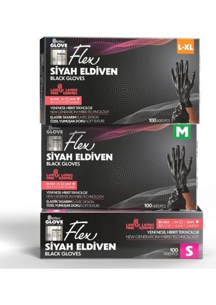 Flex Tek Kullanımlık Pudrasız Tpe Eldiven 100'LÜ L-Xl-Siyah