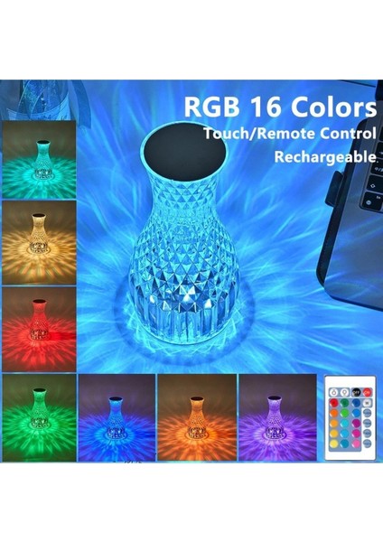 Kumandalı Kristal Masa Lambası Rgb Renk Değiştiren Gece Lambası 16 Renk 4 Mod Dokunmatik Kontrol