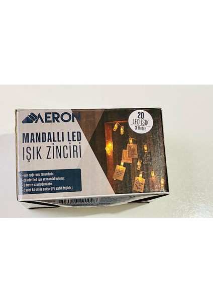 Aeron Mandallı LED Işık Zinciri 20 LED Işık 3 Metre