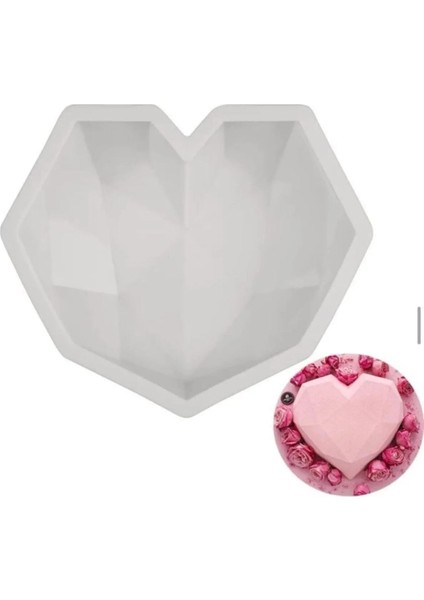 Silikon Büyük Kristal Kalp Şekilli Pasta Kek Çikolata Kalıbı Geometrik Kalıp modelleri