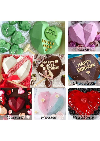 Silikon Büyük Kristal Kalp Şekilli Pasta Kek Çikolata Kalıbı Geometrik Kalıp fırsatları