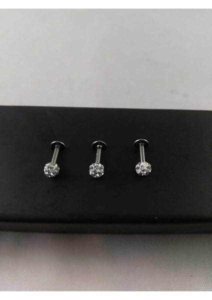 Kadın 316L Cerrahi Çelik Üçlü Shambala Taşlı Labret Piercing Set