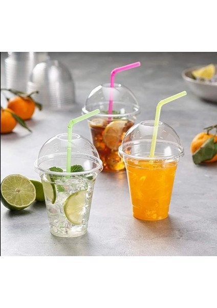 Plastik Şeffaf Bardak 300ML cc Milkshake Limonata Kahve Bardağı Kapaklı 10 Adet