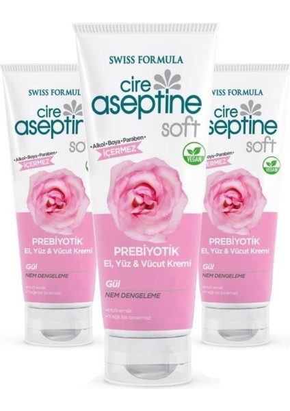 Cire Aceptine Soft Prebiyotik El Yüz Vücut Kremi Gül 75 ml X3