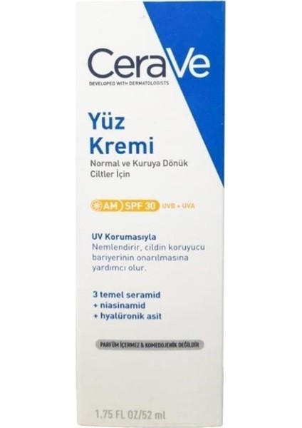 Normal ve Kuruya Dönük Ciltler Için SPF30 Güneş Korumalı Yüz Kremi 52ML