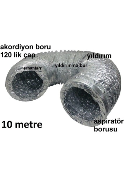 Aspiratör Borusu 10 Metre 120LIK Akordiyon Alüminyum Boru