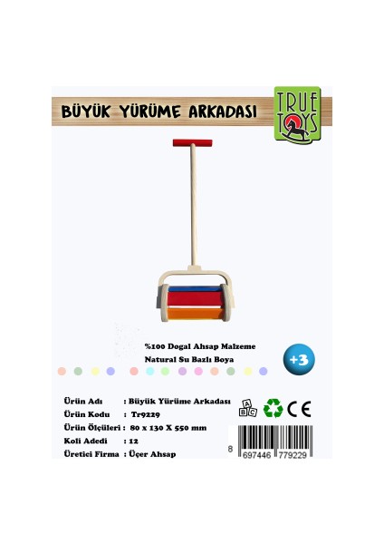 Üçer Ahşap Ahşap Büyük Boy Yürüme Arkadaşı Çıngırak, Yürüme Arkadaşı 0-24 Ay