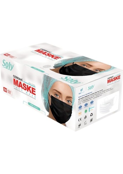 3 Katlı Siyah Maske 150 Adet ( 3 Kutu )