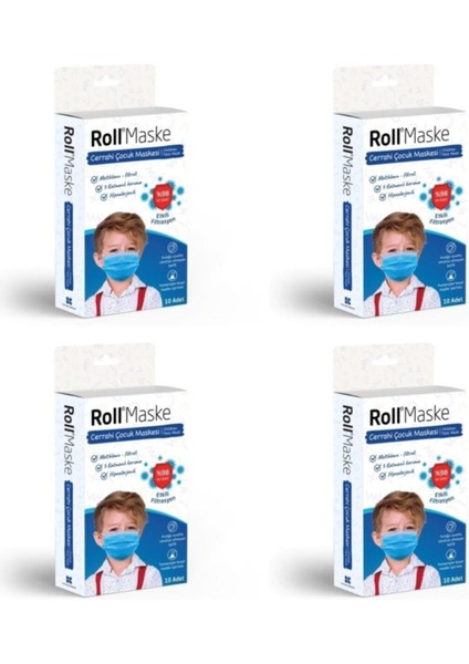 Maske Roll Erkek Çocuk 3 Katlı Telli Cerrahi Maske 10 Lu 4 Adet Roll