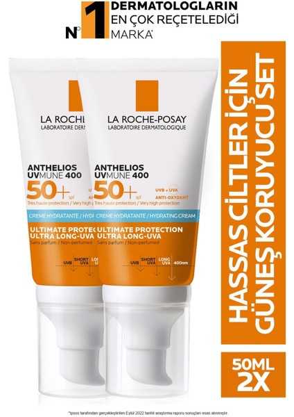 La Roche Posay Anthelios Uvmune Hassas Ciltler Için Yüksek Korumalı Yüz Güneş Kremi Set 50 ml X2