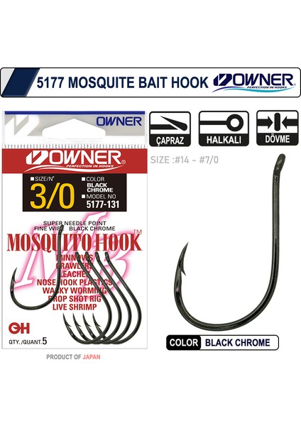 5177 Mosquito Hook Black Chrome Sinek Iğne