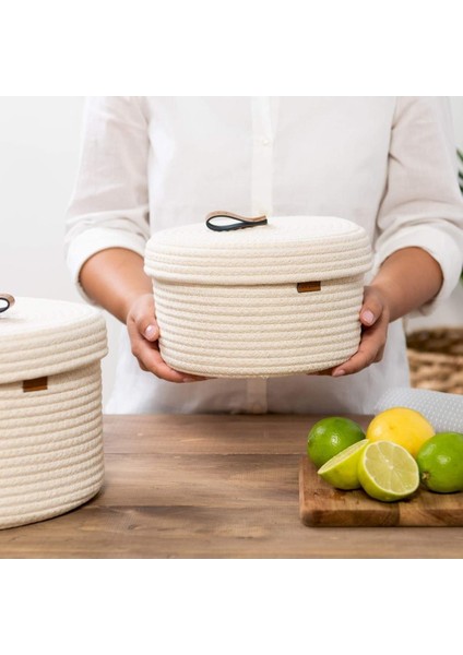 Rope Accessory Kapaklı Sepet, Organizer, Düzenleyici 2li Hasır Sepet Beyaz modelleri