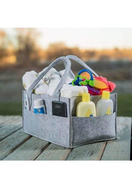 Toptankece Keçe Anne Bebek Bakım Çantası Organizer Gri, Keçeden Bebek Çantası