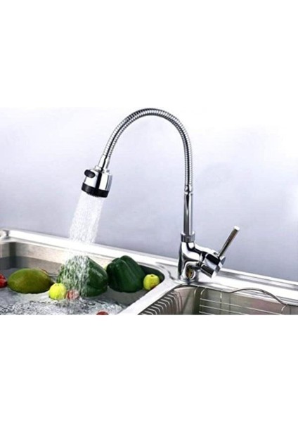 Oynar Baslıklı Spiralli Mutfak Lavabo Başlığı Tazyikli Su Tasarruflu Eden Krom