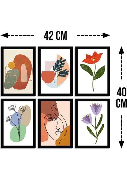 Dafhi 6 Parça Çerçeve Görünümlü Sanatçı Çizimi Ahşap Tablo Seti