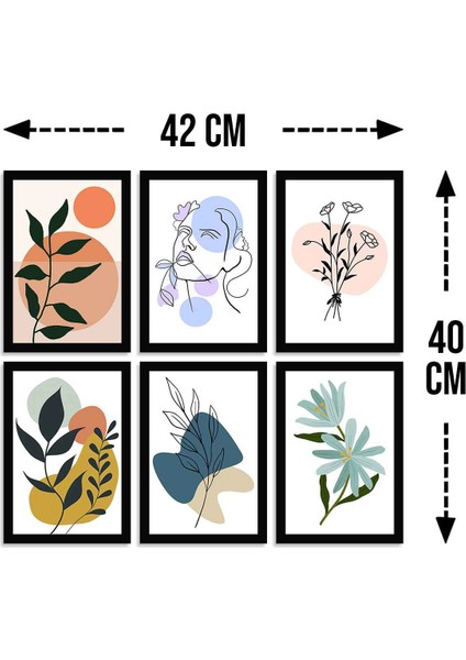 Dafhi 6 Parça Çerçeve Görünümlü Sanatçı Çizimi Ahşap Tablo Seti