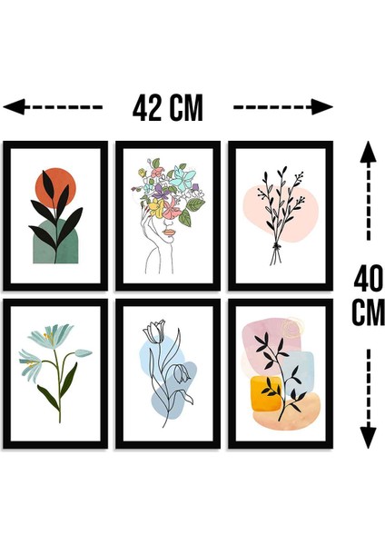 Dafhi 6 Parça Çerçeve Görünümlü Sanatçı Çizimi Ahşap Tablo Seti