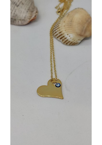Kişiye Özel Isim Yazılabilir Nazar Boncuk Detaylı Gold Renkli Kalp Kolye - Anneler Günü Özel fırsatları