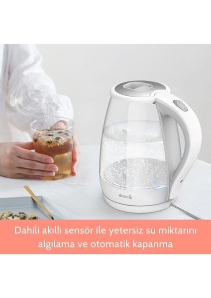 DEM-SH30W 1,7 Lt Mavi Işıklı Cam Kettle & Su Isıtıcı