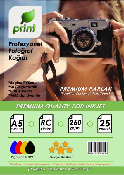 Epson L3160 Fotoğraf Kağıdı Premium Parlak 260 gr A5 (15X21) 25 Yaprak