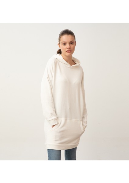 Frig Kapüşonlu Tunik Sweatshirt Ekru