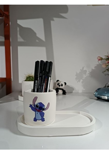 Tabaklı Altın Inek El Çizimi Dekoratif Kalemlik ve Ya Saksı Seti (Çiçeksiz)