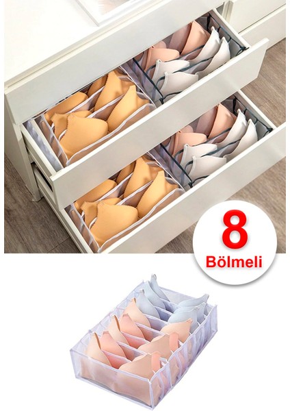2'li 8 Bölmeli Sütyen Iç Çamaşır Düzenleyici - Akordiyon Dolap Çekmece Içi Organizeri