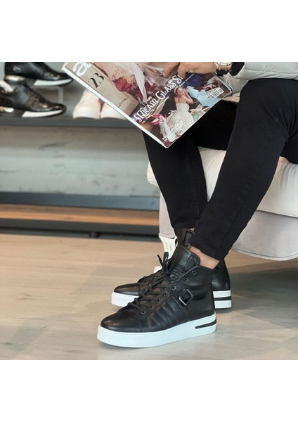 Sail Lakers - Siyah Deri Bağcıklı Erkek Sneaker Bot