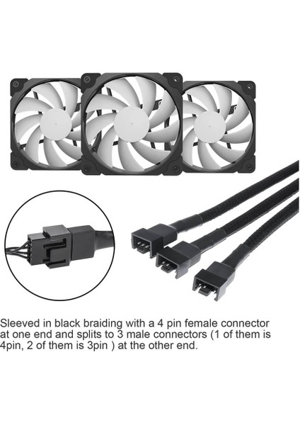 Fan Çoklayıcı Pwm Y Splitter Kablosu 4pin Dişi To 4pin + 2x 3pin Erkek Kablo