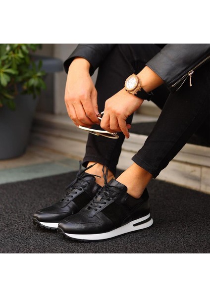 Sail Lakers - Siyah Deri Bağcıklı Erkek Sneaker