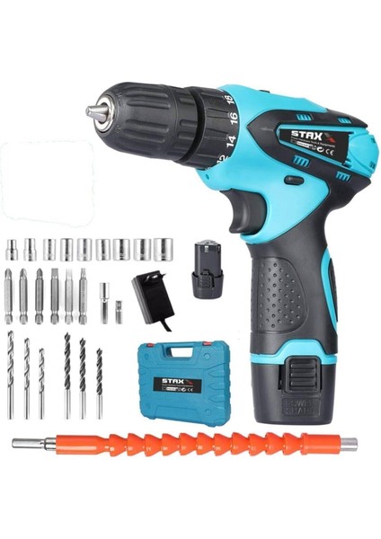 24 V 4 Ah Metal Dişli Şanzıman Çift Akülü Şarjlı Vidalama Matkap STX-E-ARM-24V4A +